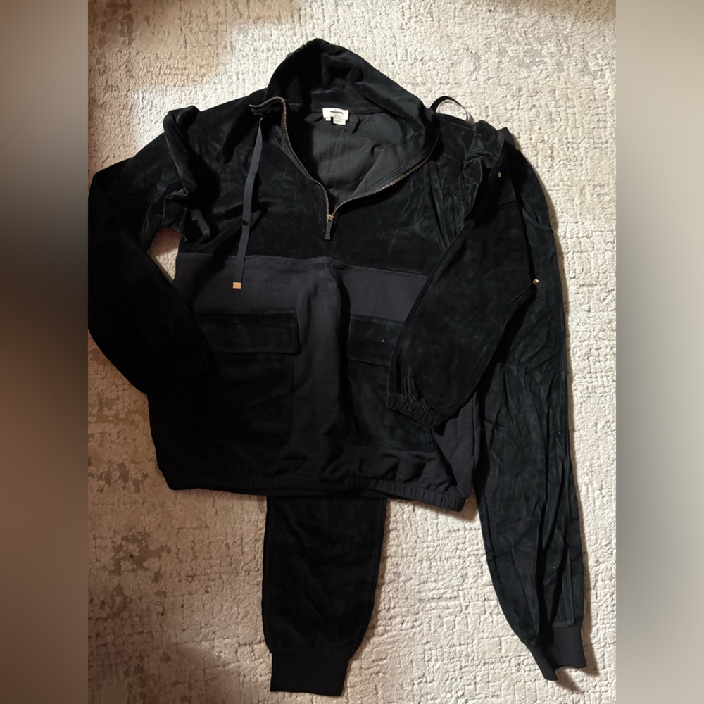 Kate Spade Black Velour Hoodie and Pants Set